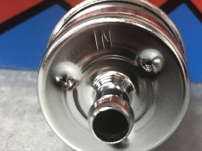 Fuel filter, in line chrome canister with 3/8" fuel inlet